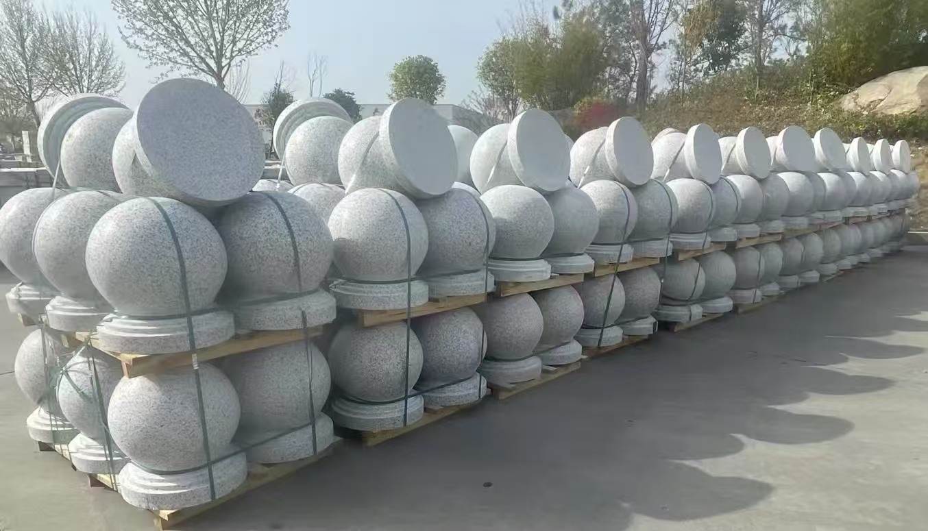 枣庄 白麻花岗岩石材圆球，石球，挡车球，隔离球，景观石球，风水球等