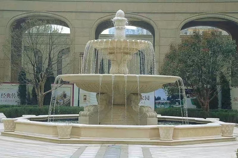 枣庄 黄金麻花岗岩异型加工——户外庭院石雕流水喷泉