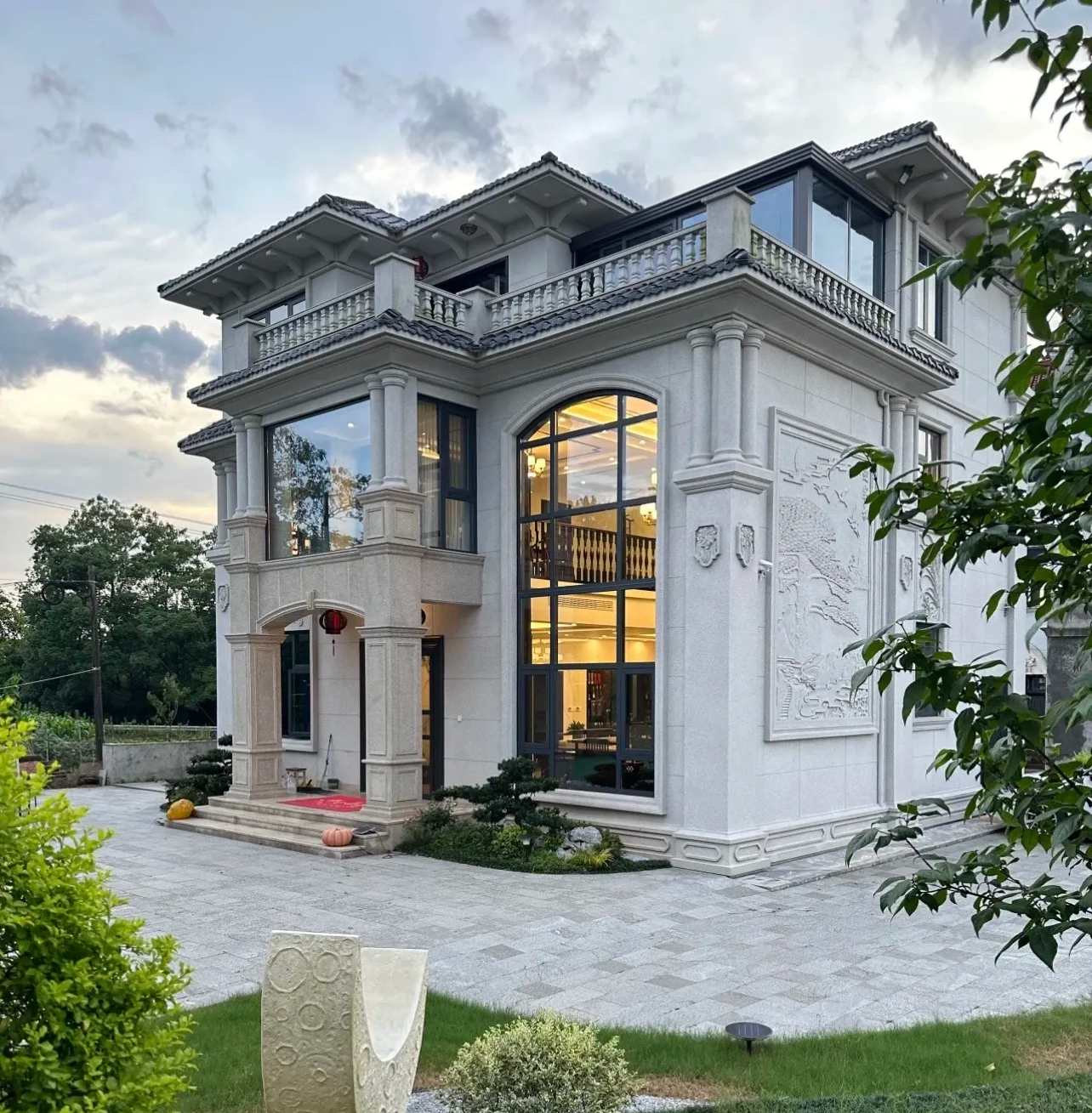 枣庄 白麻花岗岩私人别墅干挂石材豪华定制