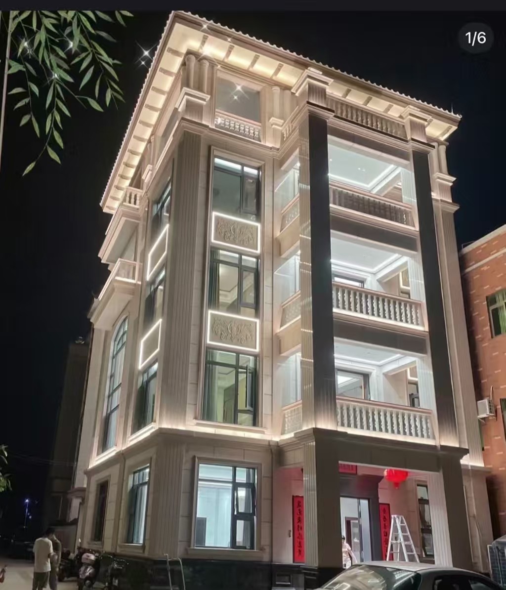 枣庄 芝麻白花岗岩别墅外墙夜间效果