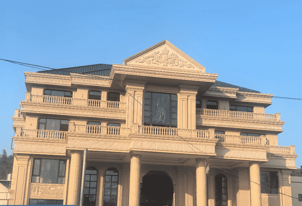 枣庄黄金麻别墅外墙干挂石材效果示例